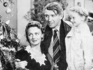 Donna Reed, Jimmy Stewart and Karolyn Grimes in “It’s a Wonderful Life” (1946).