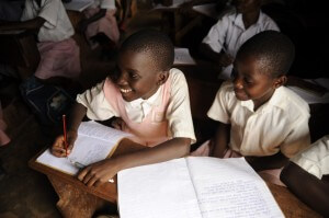 Students at Bright Community School in Kyebando, Uganda.
