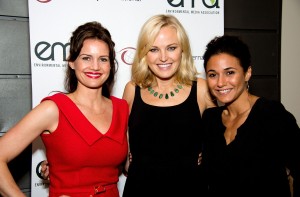 From left: actresses Carla Gugino, Malin, and Emmanuelle Chriqui.
