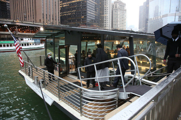 Reconnecting for the first time on the dinner cruise along the Chicago River.