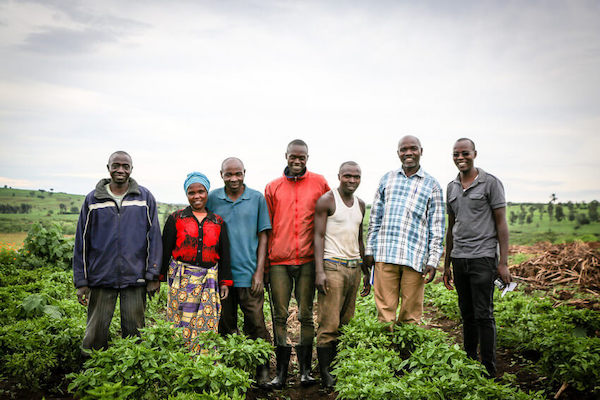 Senga (left) standing proud amongst their crop with his fellow farmers.