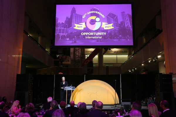 The stunning stage at the 50th Anniversary Gala, produced by Pictura Graphics.