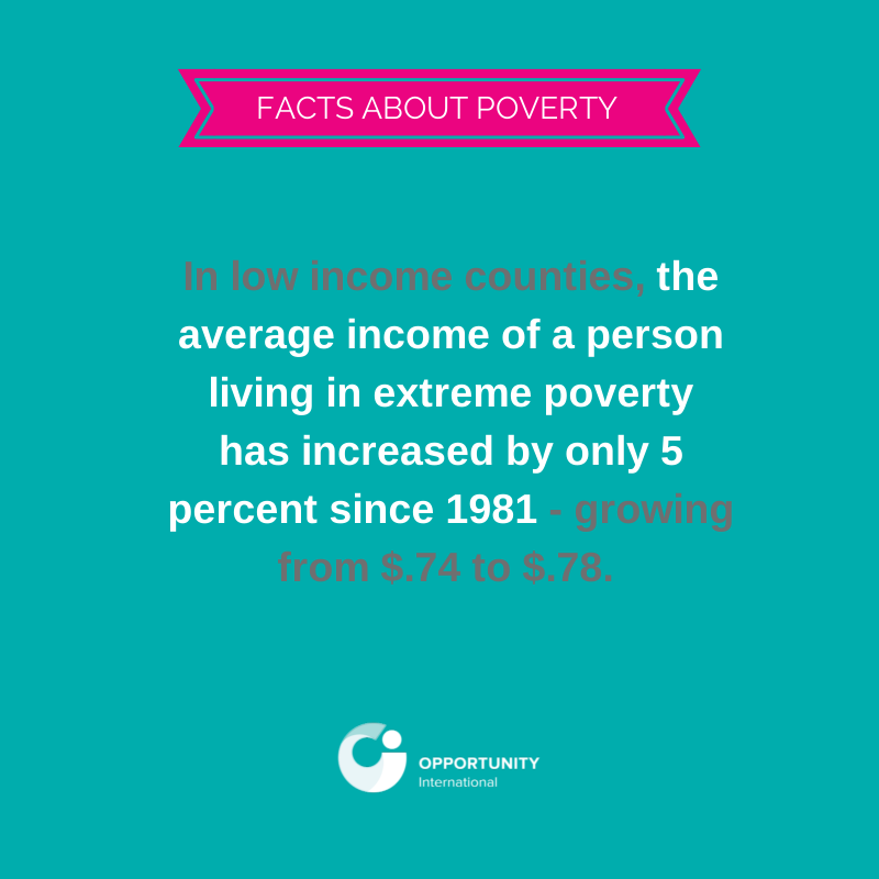 In low income counties, the average income of a person living in extreme poverty has increased by only 5 percent since 1981 - growing from $.74 to $.78. 