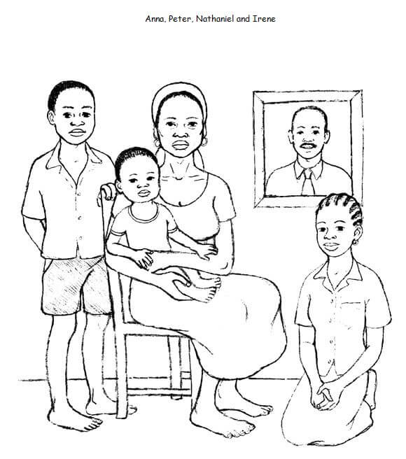 The drawing of Anna and her family, part of many of Opportunity’s HIV/AIDS training modules.