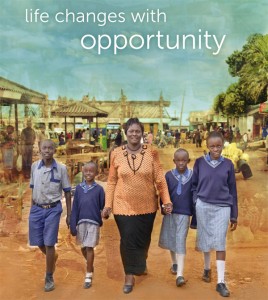 The image of Opportunity Kenya client Judith Godiah, and her children, featured in the special supplement of USA Today.