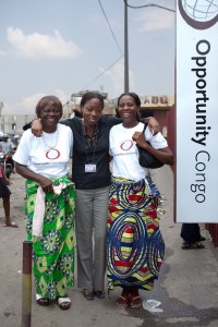 Odette Ngonza (left) and Monique Moseka Mwembu (right) have received loans and training from Opportunity DRC Loan Officer Henriette Ndjoka Wembonyama (center). Odette says, "Thanks to Opportunity, we are now a family."