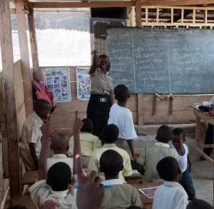 School proprietor Mercy Senyegah in a classroom at Richmercy School, Ghana.