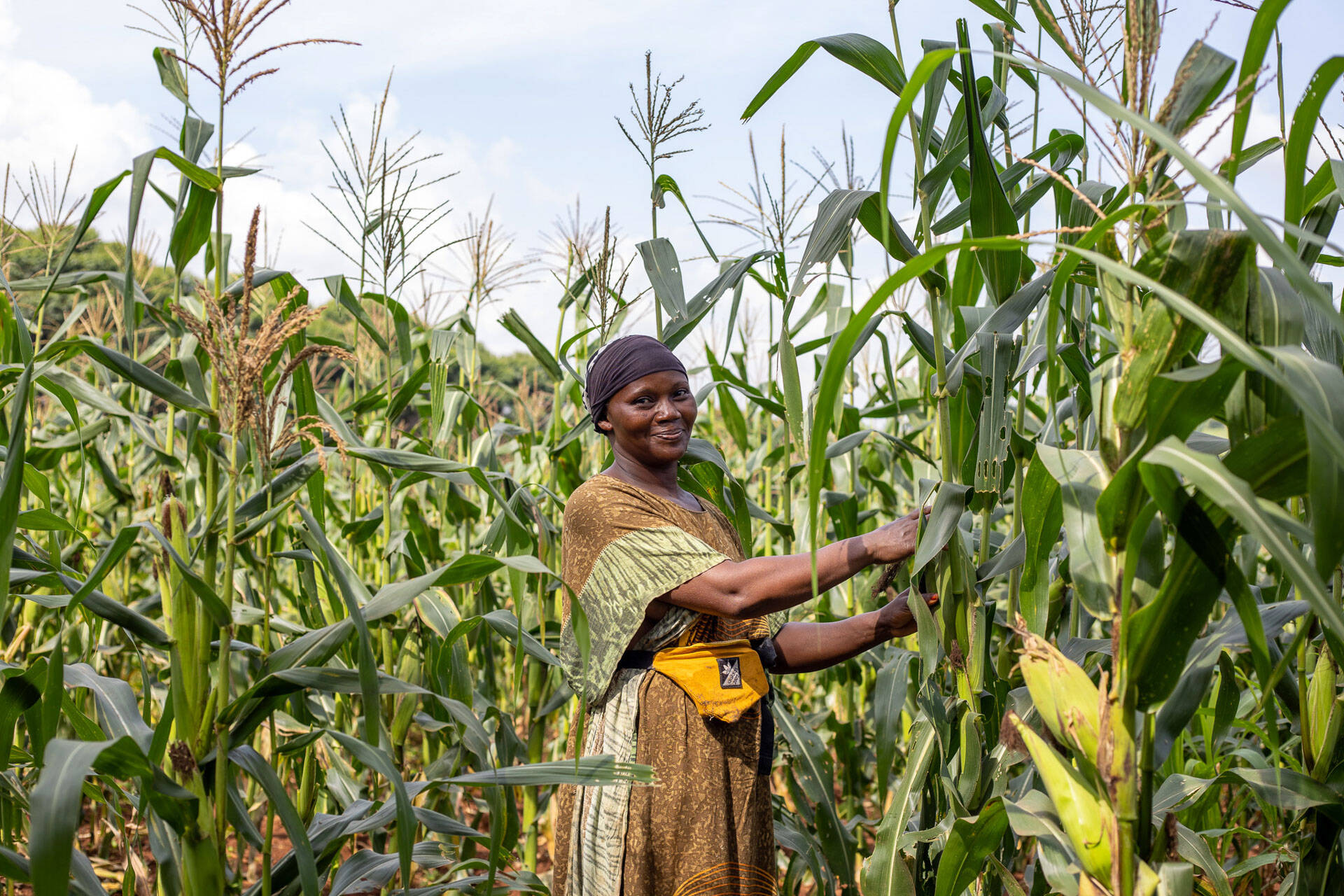 Namulondo, farmer and savings group member, on her maize farm in Uganda.